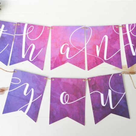 Wedding Thank You banner in shades of pink and purple
