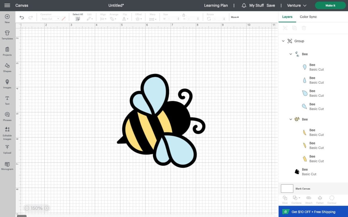 Design Space: Bee on canvas