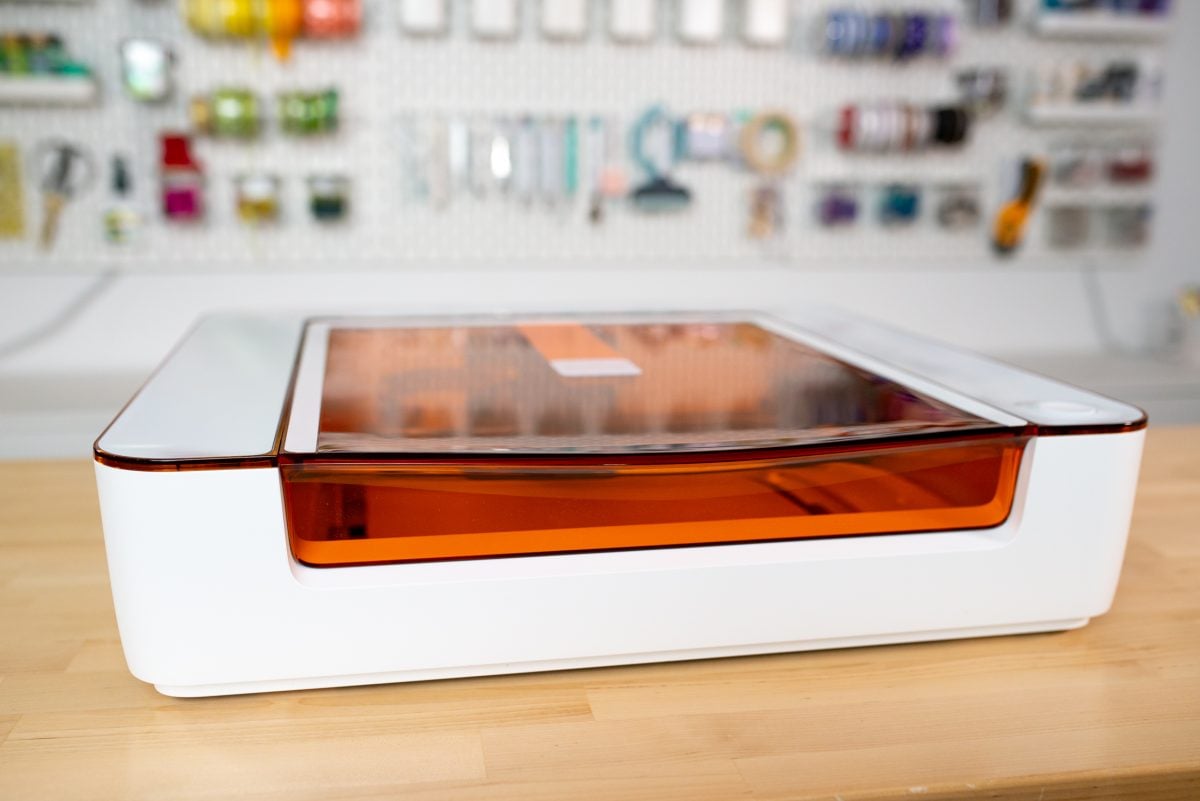 Glowforge Aura on desk with lid closed.