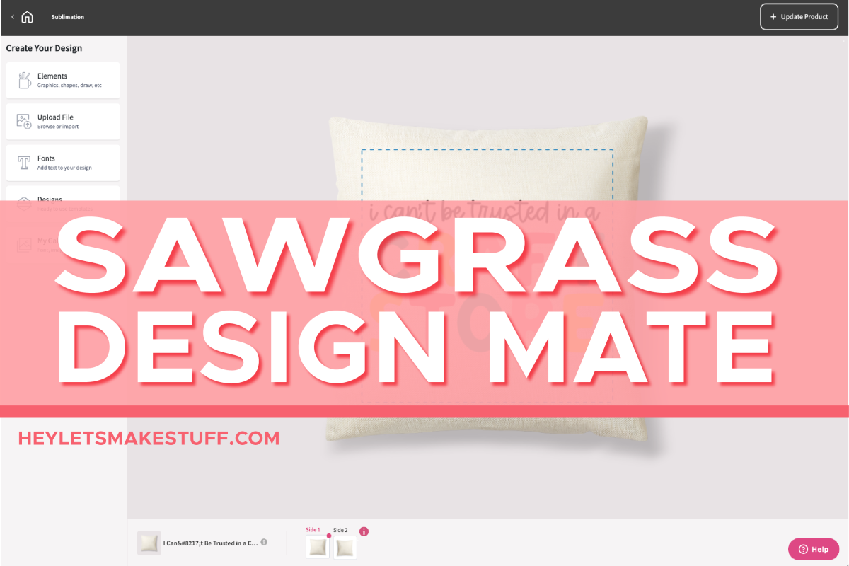 Sawgrass Design Mate feature image with pink text across screenshot of software