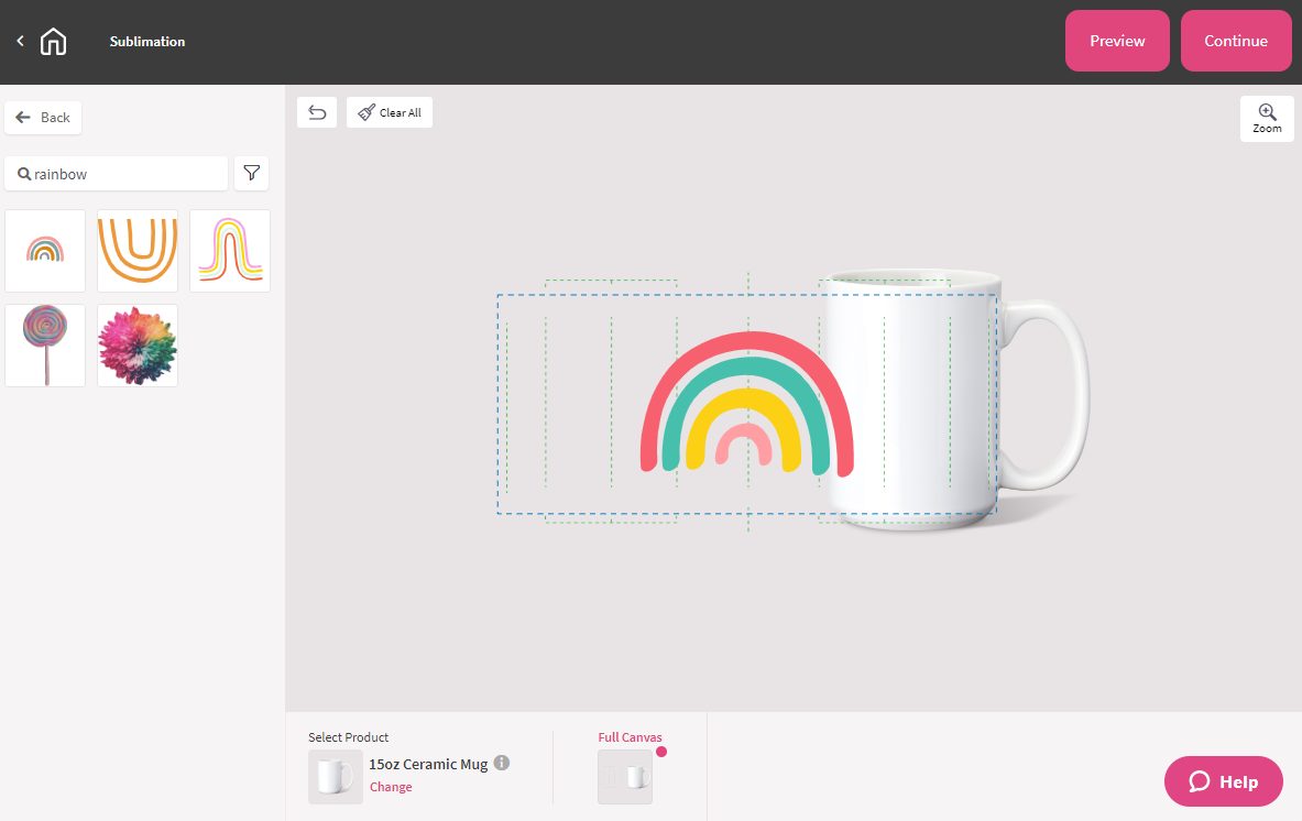 Ceramic mug with rainbow image on DesignMate canvas