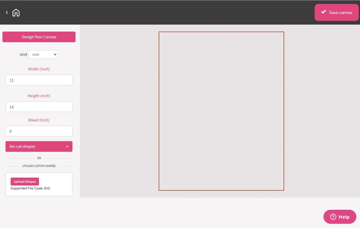 Custom canvas design screen in DesignMate