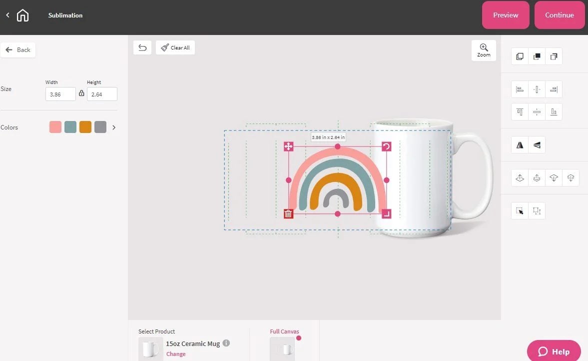 Ceramic mug on DesignMate canvas and a rainbow design