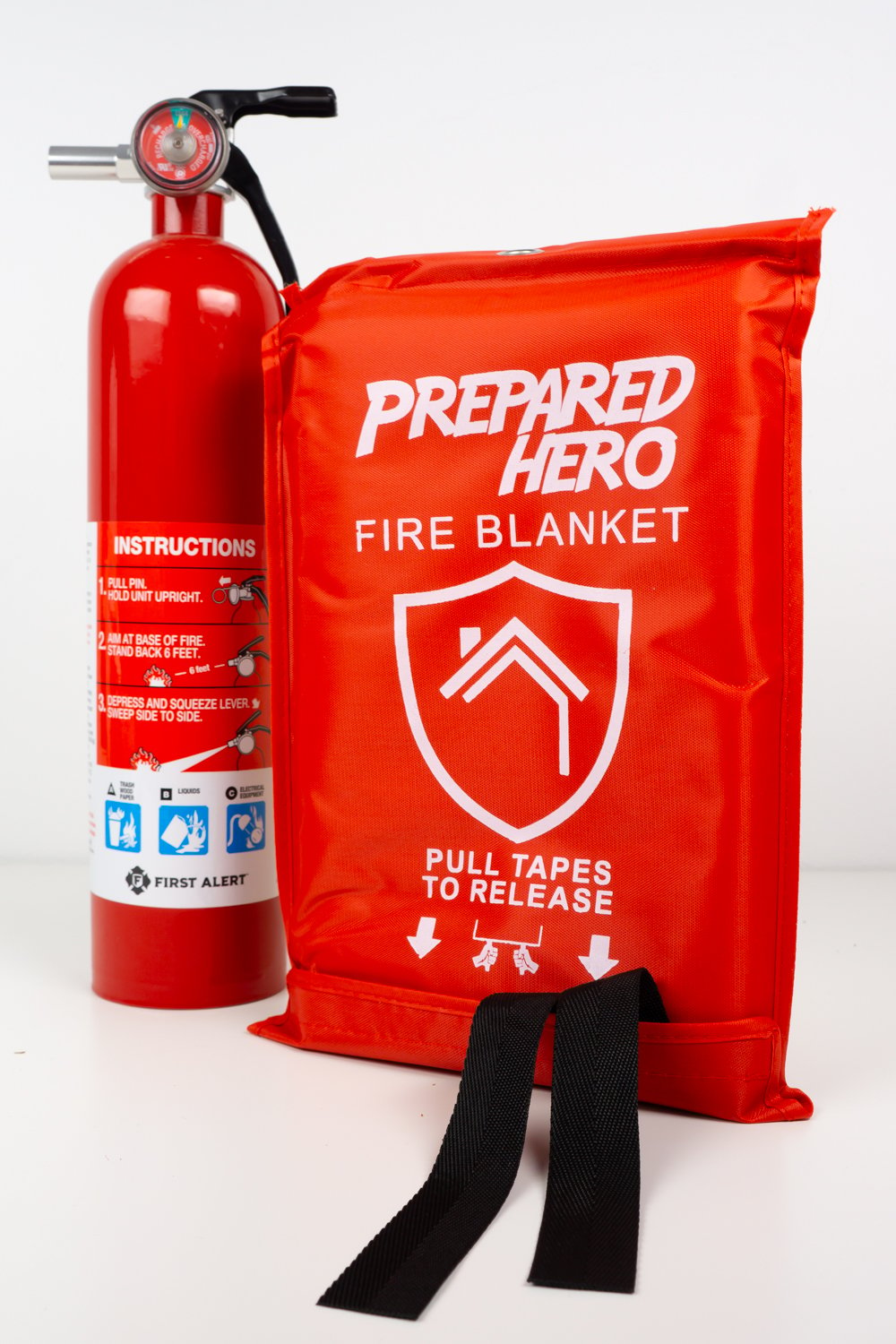 Fire extinguisher and fire blanket