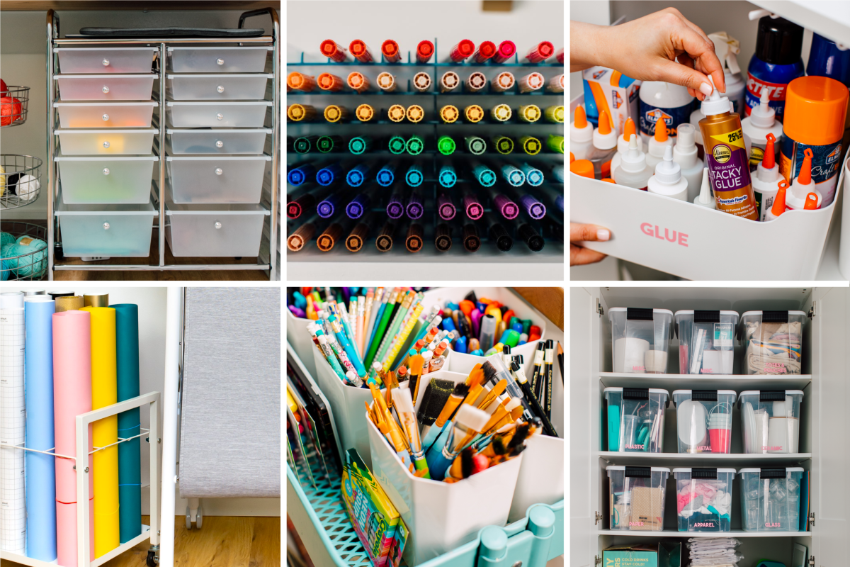 Collage of Amazon craft room organization ideas