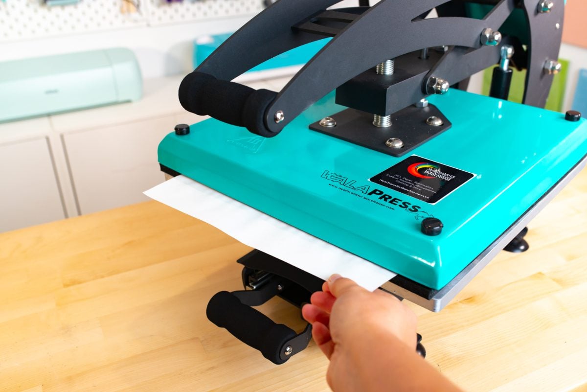 Heat press with paper inside