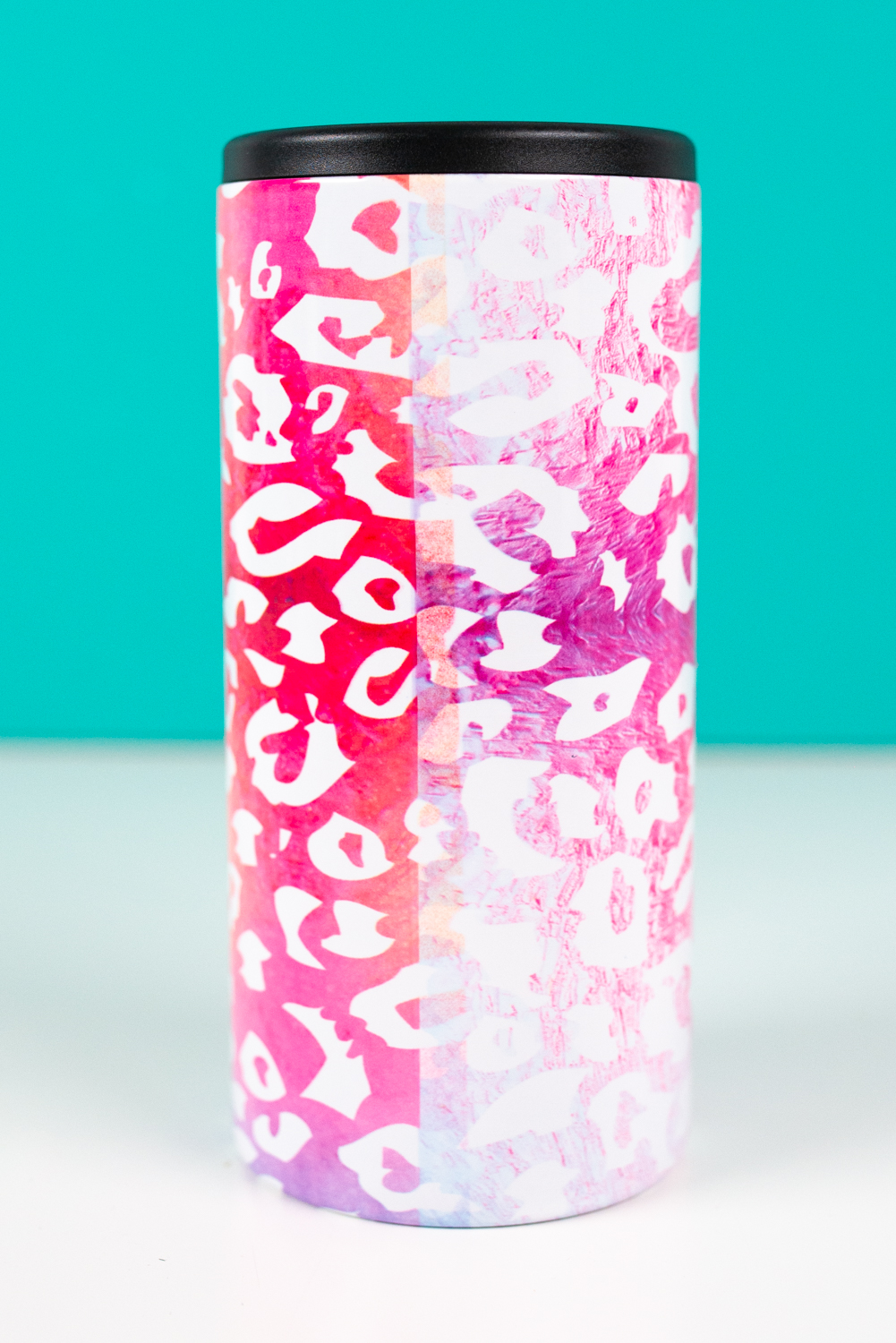 Leopard print sublimation tumbler showing color bleed through