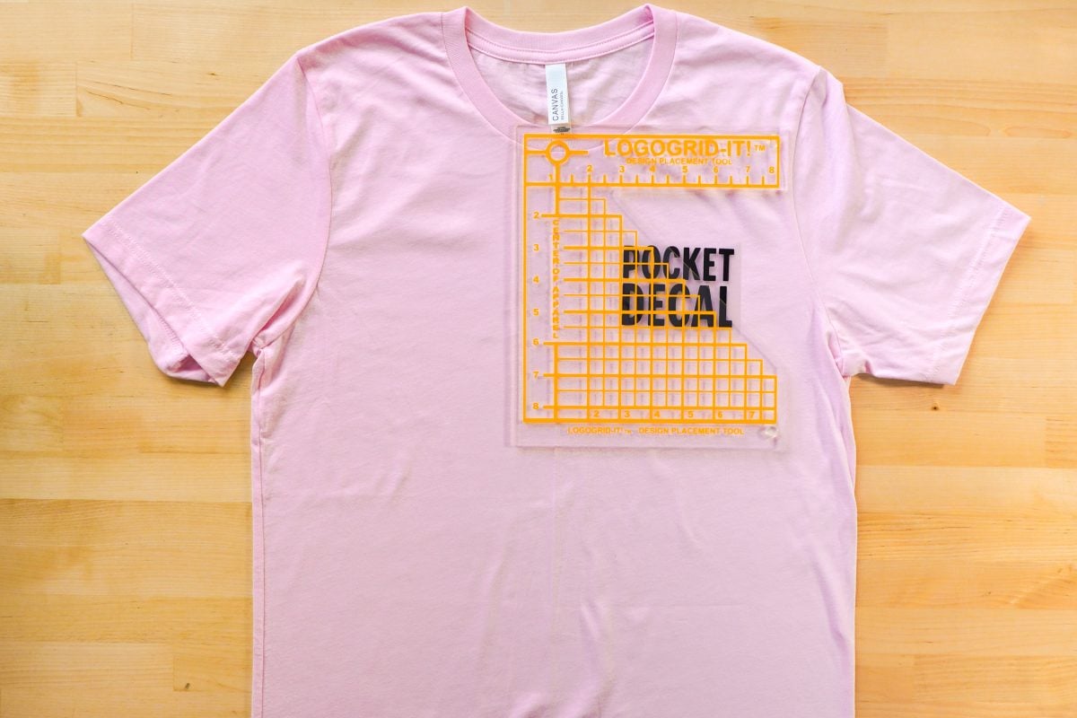 Tee Square It pocket ruler on pink t-shirt