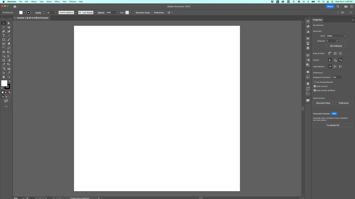 Adobe Illustrator basic workspace