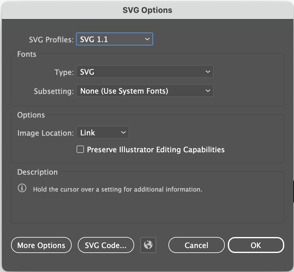 Adobe Illustrator - SVG Save Options