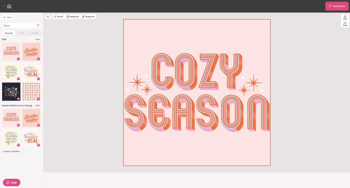 Sawgrass DesignMate Screenshot: Cozy Season image on Canvas