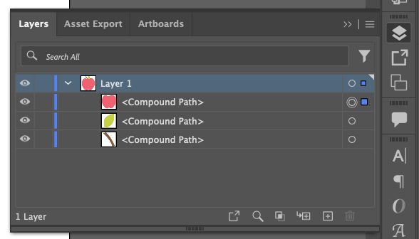 Adobe Illustrator: Layers panel showing three compound paths