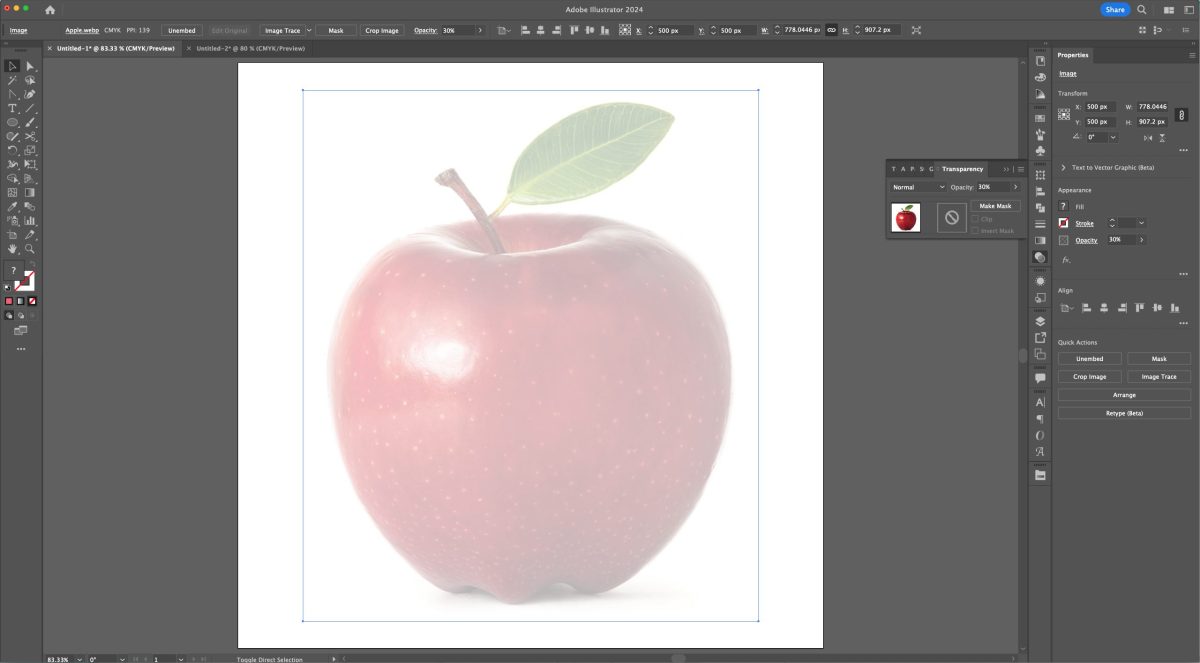 Adobe Illustrator: Apple photo opacity decreased to 30%