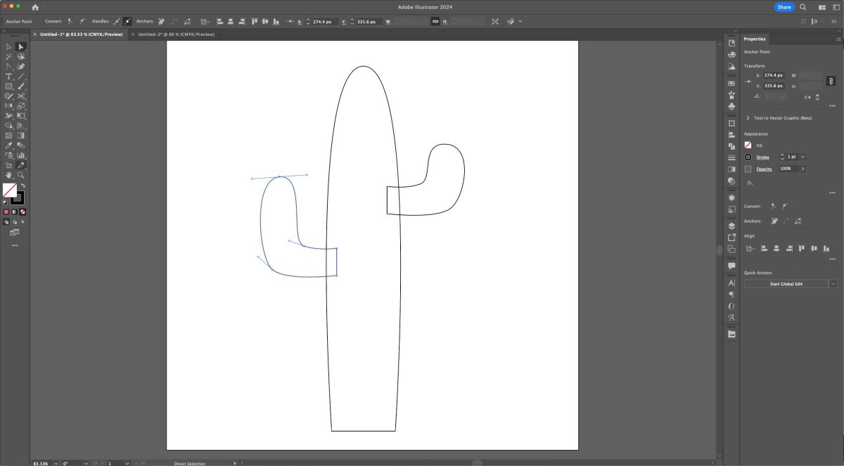 Adobe Illustrator: Cactus arm shape duplicated and reversed on the other side of the cactus