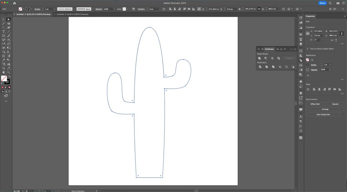 Adobe Illustrator: Cactus united into a single shape