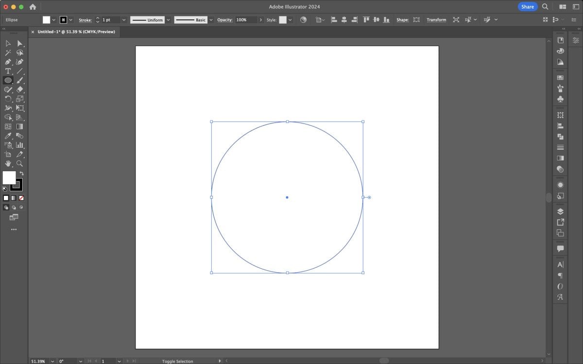 Adobe Illustrator: white circle with black outline on artboard