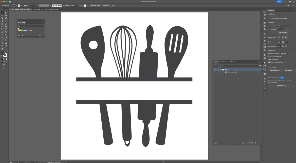 Adobe Illustrator: monogram SVG with kitchen utensils