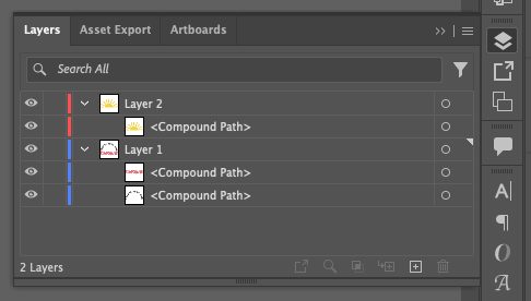 Adobe Illustrator: Layers Panel showing one compound path moved to new layer