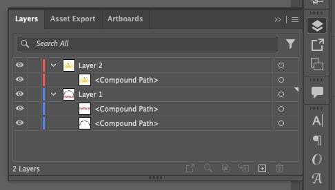 Adobe Illustrator: Layers Panel showing one compound path moved to new layer