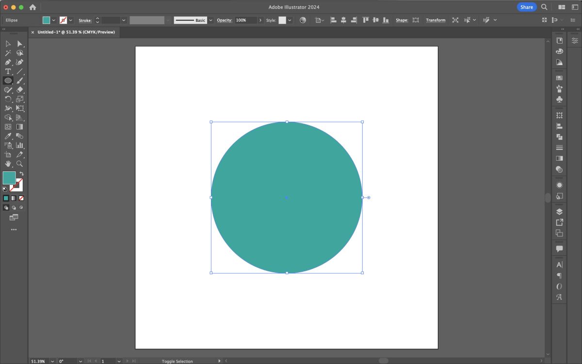 Adobe Illustrator: teal circle with no outline on artboard
