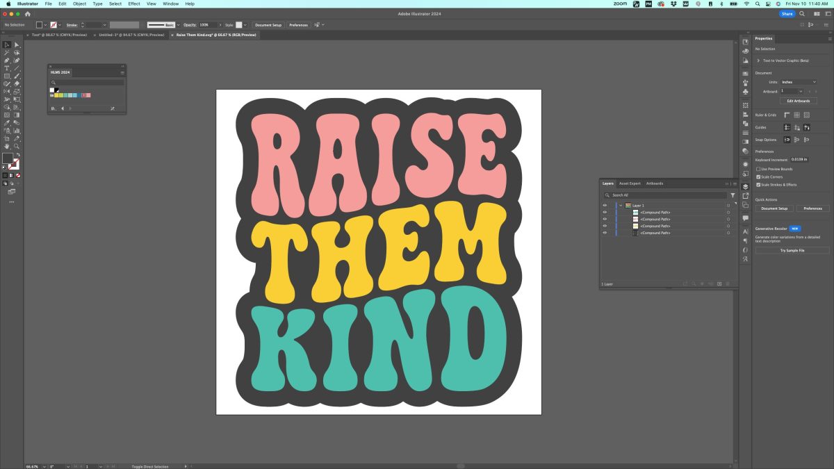 Adobe Illustrator - Raise them Kind image layered on black offset.