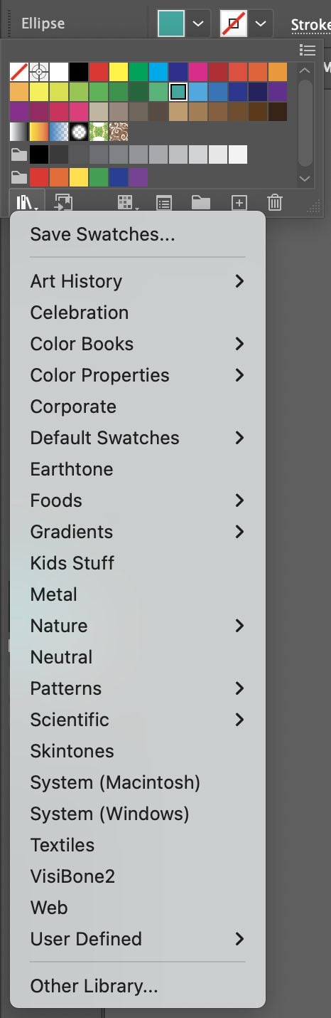 Adobe Illustrator Swatch Library Dropdown