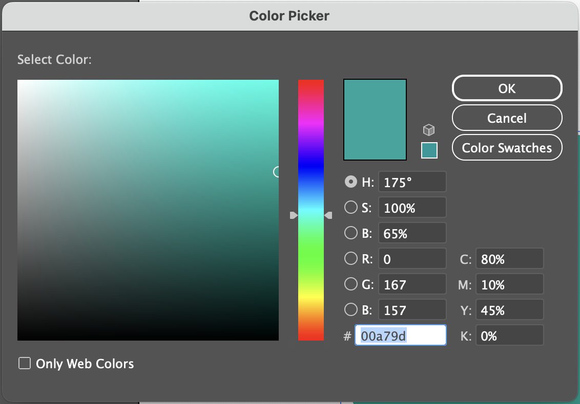 Adobe Illustrator closeup of color picker panel