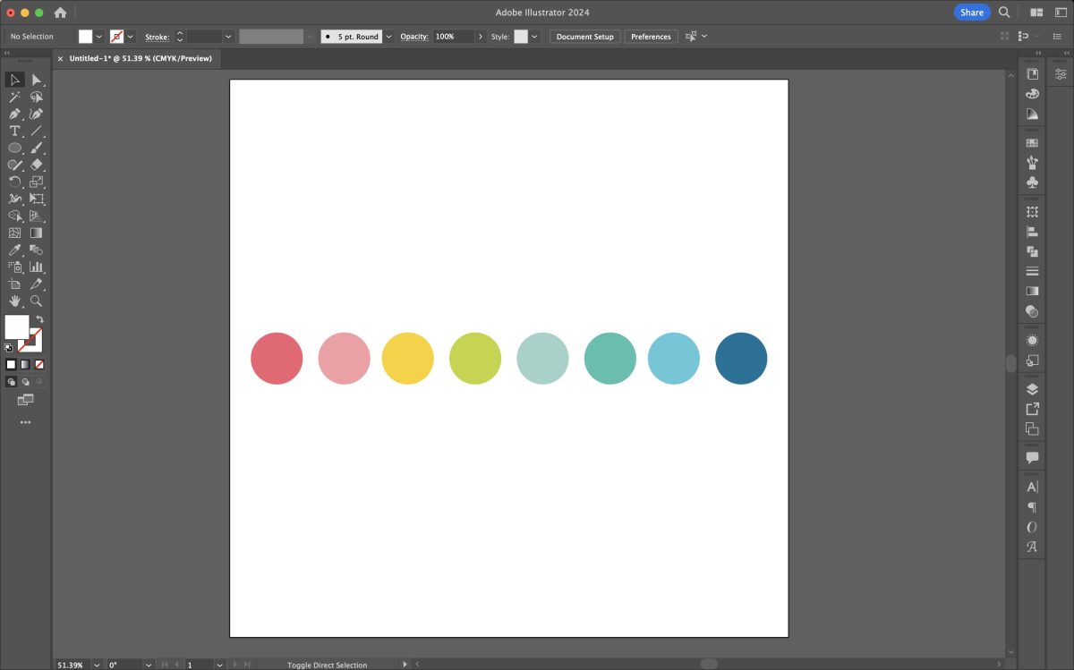 Adobe Illustrator - HLMS Color Palette of pinks, teals, and yellows