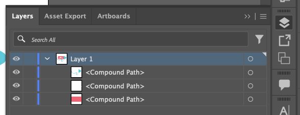 Adobe Illustrator: layers panel showing three compound paths.