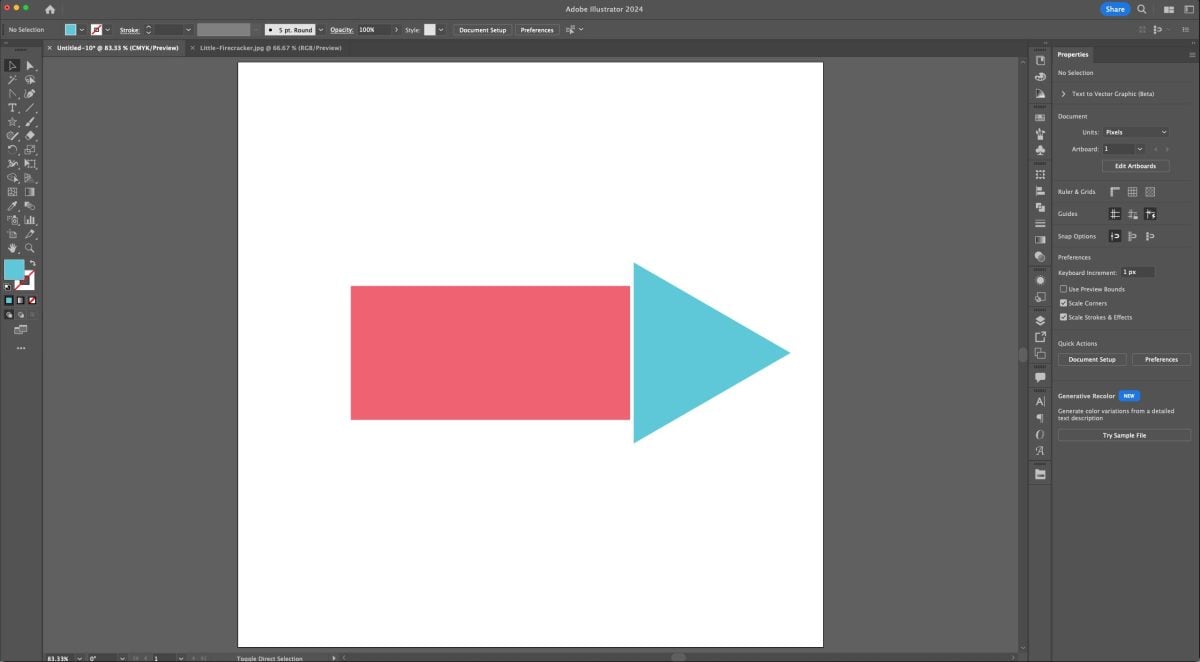 Adobe Illustrator: Red rectangle and blue triangle making a firecracker