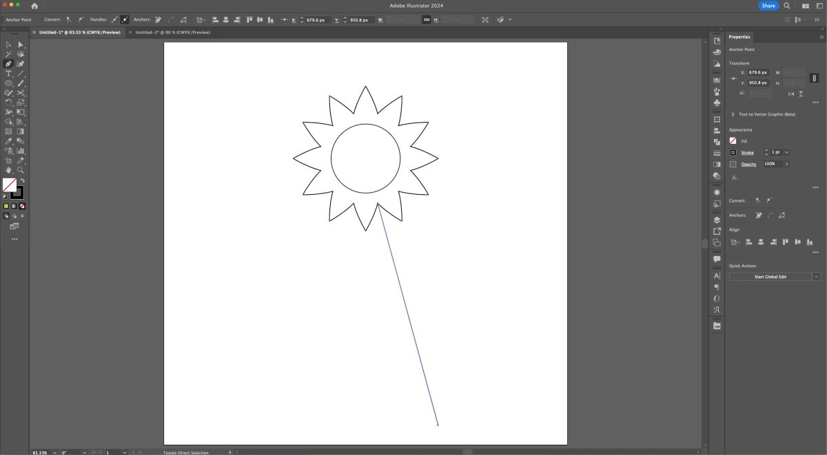 Adobe Illustrator: pen tool line added for stem