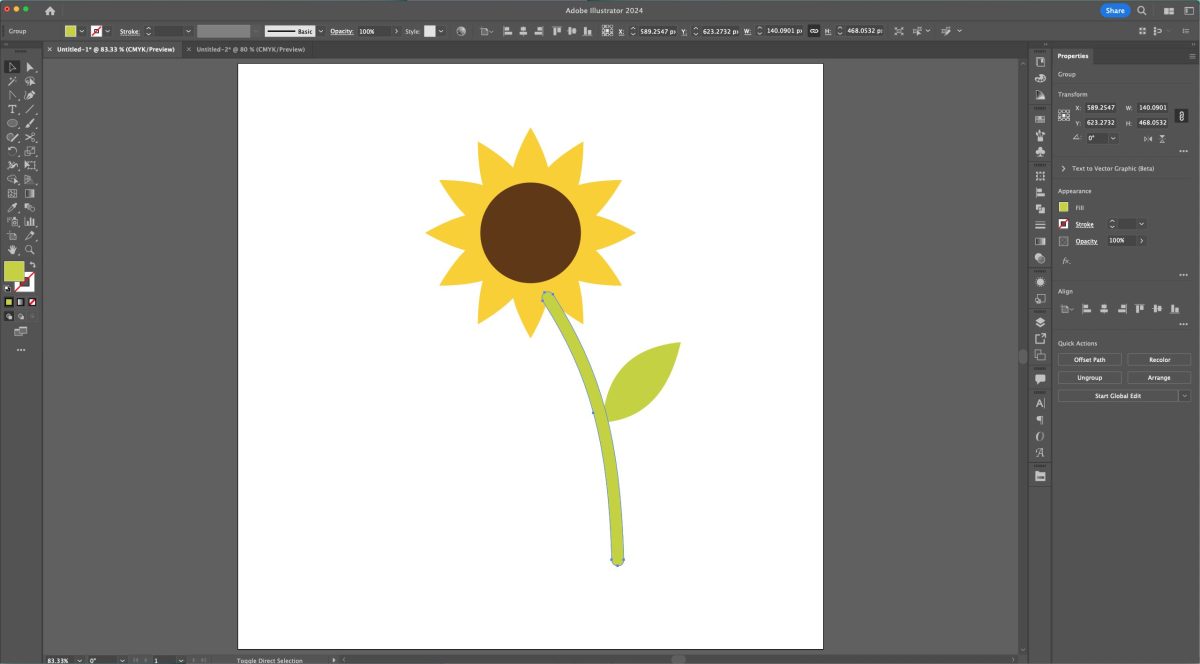 Adobe Illustrator: stem and leaf united