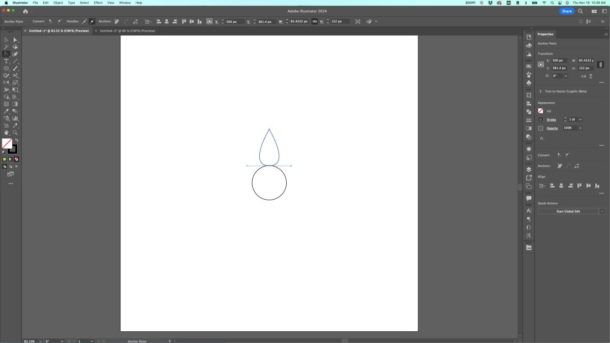 Adobe Illustrator: Pen tool creating a flower petal