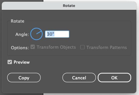 Adobe Illustrator: Rotate screen showing 30%