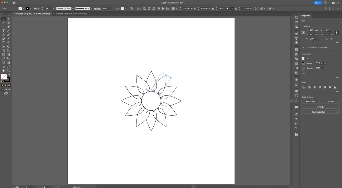 Adobe Illustrator: Duplicated petals to make an entire flower