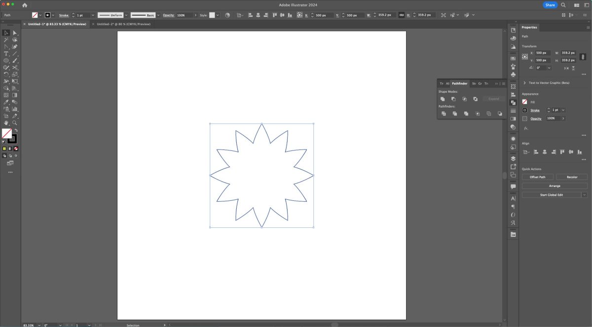 Adobe Illustrator: petals and center united into a single shape