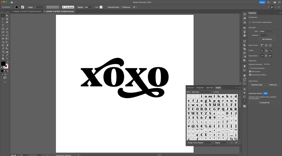 Adobe Illustrator: XOXO with fancier Xs