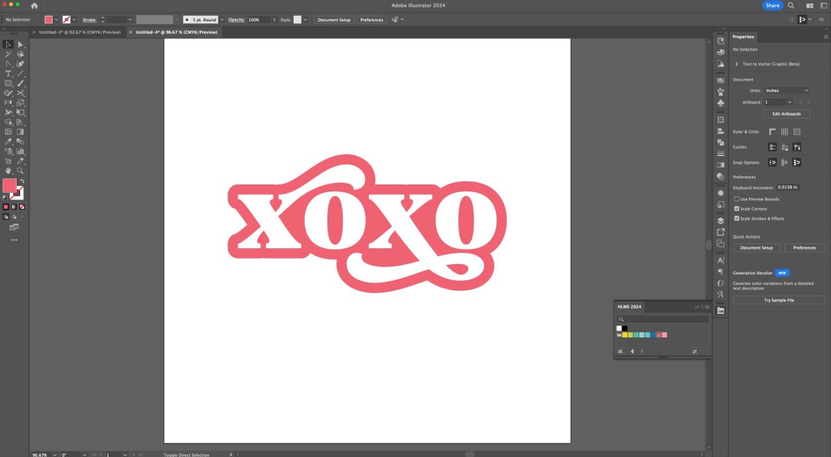 Adobe Illustrator: XOXO with offset changed to white and pink