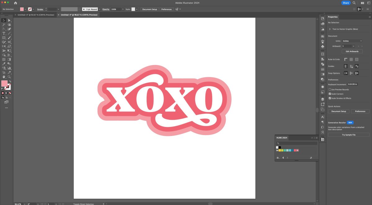Adobe Illustrator: second offset added to XOXO in lighter pink.