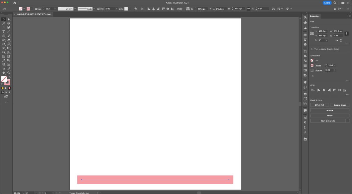Adobe Illustrator: Single pink line with 50pt pink stroke