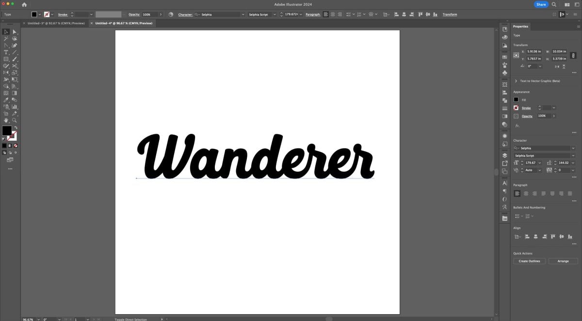 Adobe Illustrator: "Wanderer" in Selpia font