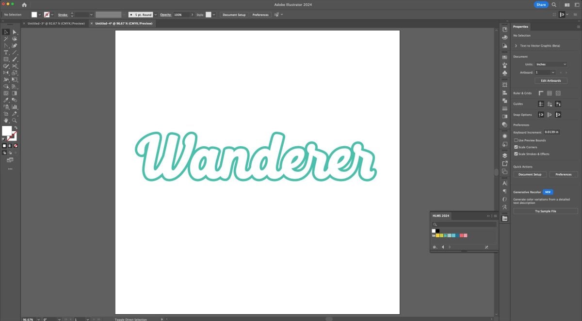 Adobe Illustrator: "Wanderer" changed to white with teal offset