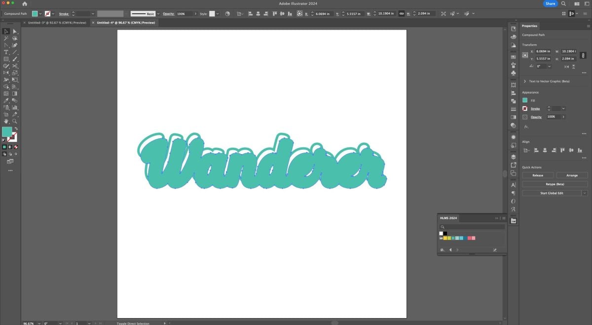 Adobe Illustrator: "Wanderer" offset copied and moved down and to the right