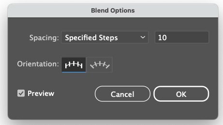 Adobe Illustrator: Blend Options: specified steps 10