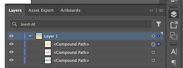 Close up of the layers panel showing three compound paths