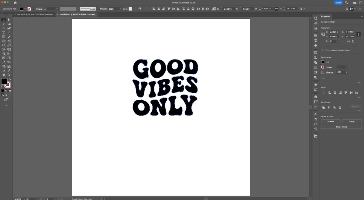 Adobe Illustrator: "good vibes only" with font outlined