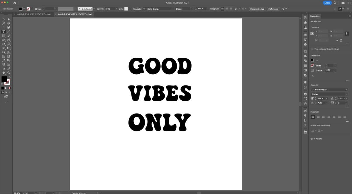 Adobe Illustrator: "good vibes only" with all the lines the same size