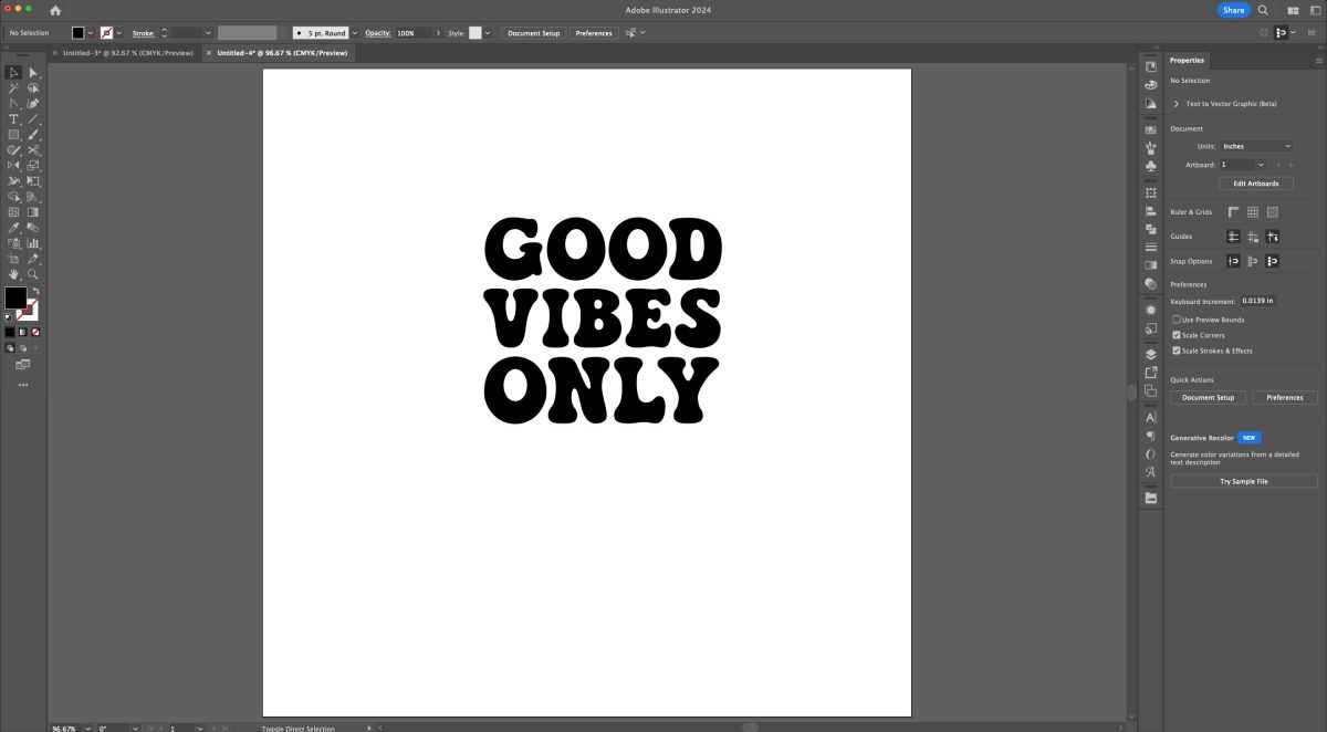 Adobe Illustrator: "good vibes only" with lines closer together
