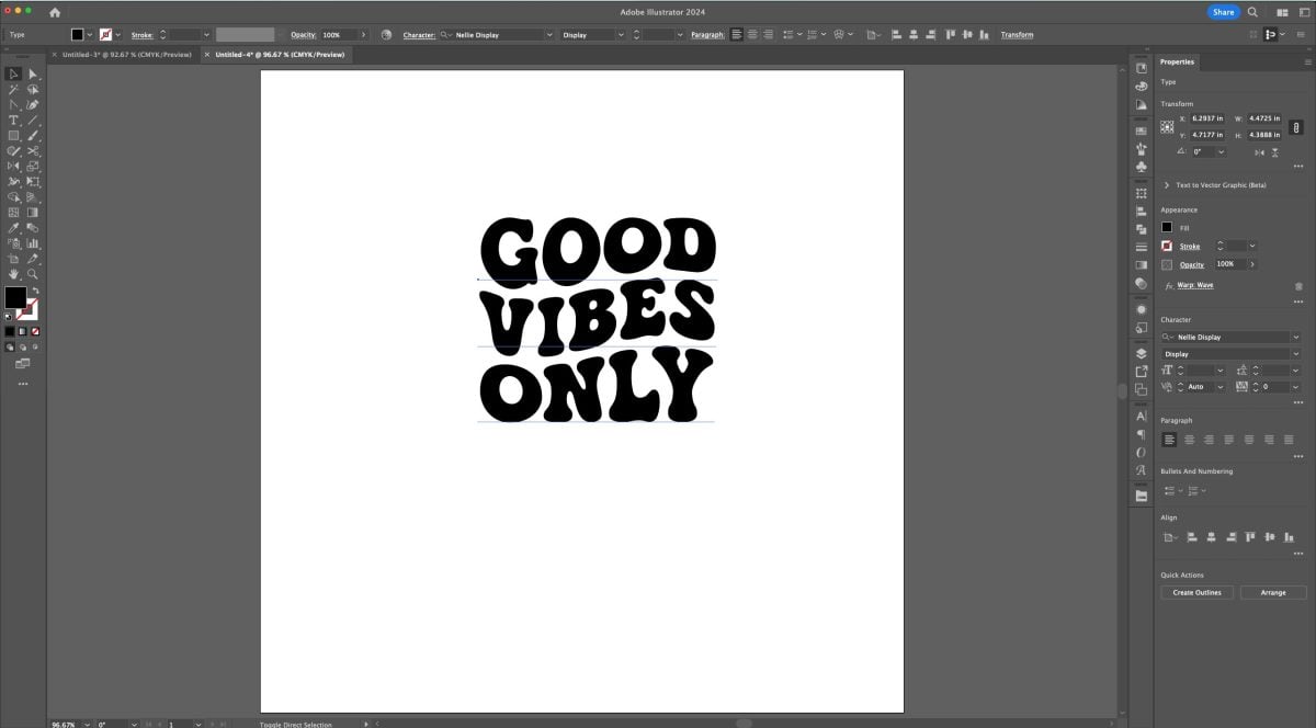 Adobe Illustrator: "good vibes only" with wave applied