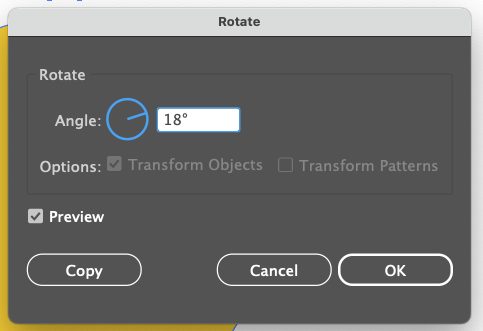 Adobe Illustrator: Rotate window showing 18° rotation